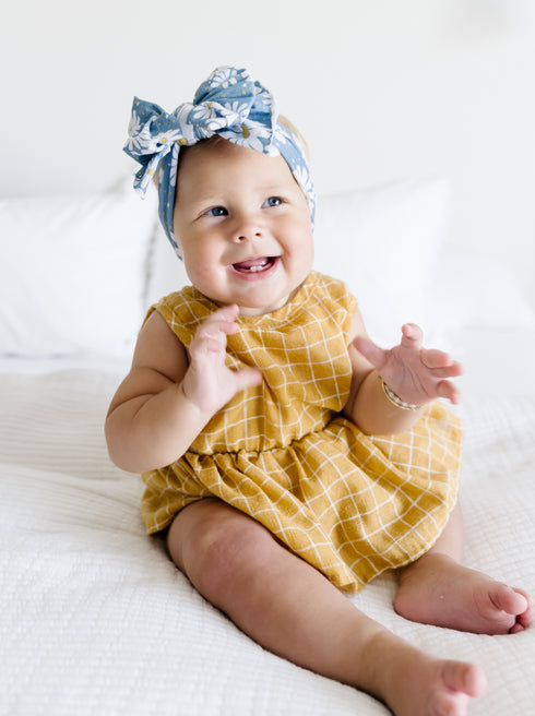 printed-fab-denim-daisy Baby Bling Bows clips headbands - Sophia's Style-